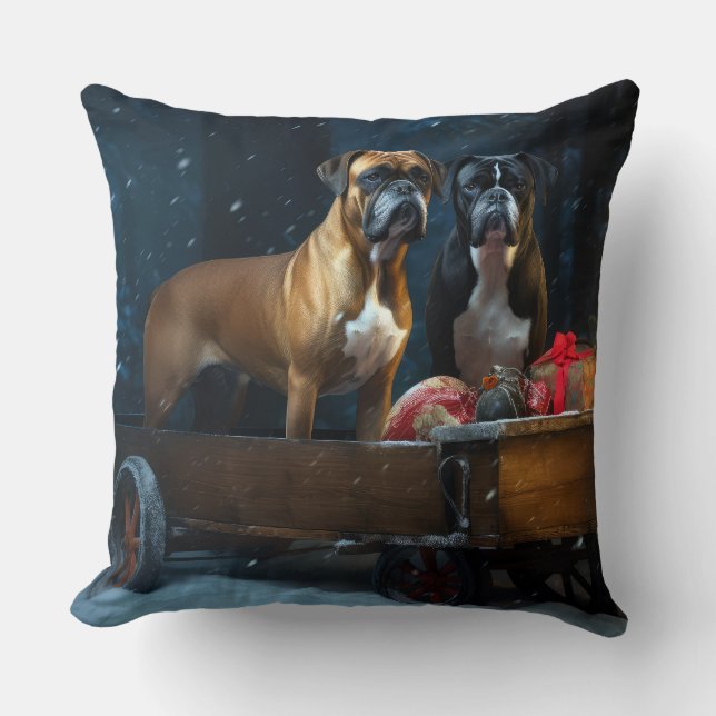 Coussin Boxer Snowy Sleigh Décor de Noël (Recto)