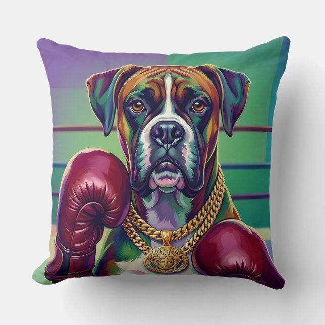 Coussin Boxeur de Dogue Boxeur Moderne d'Art Pop 360° (Recto)