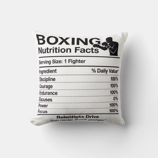 Coussin Boxing Nutrition Facts Throw Pillow Gift for Boxer (Recto)