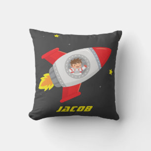 Coussin Boy Space Adventure Rocket Kids Room Decor Pillow