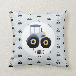 Coussin Boy's Cute Blue Farm Tracteur Motif et nom Enfants