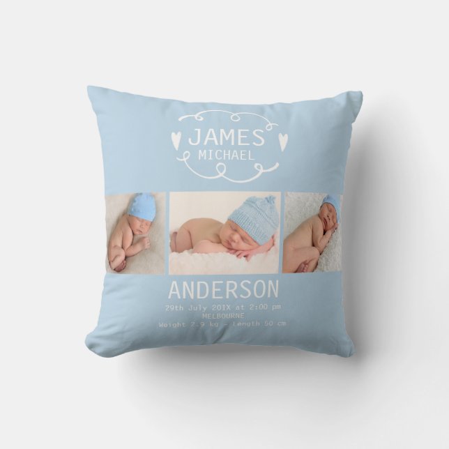 Coussin Boys Light Blue Photo Faire-part de naissance Cush (Recto)