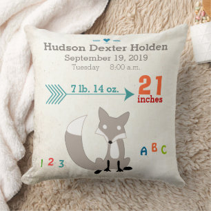 Coussin Boy's Nursery Room Baby Stat Fox Flrow Motif