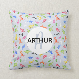 Coussin Boys Watercolor Dinosaur Monogramme et nom Enfants