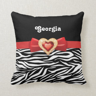 Coussin Bracelet noir blanc glamour imprimé, arc rouge & b