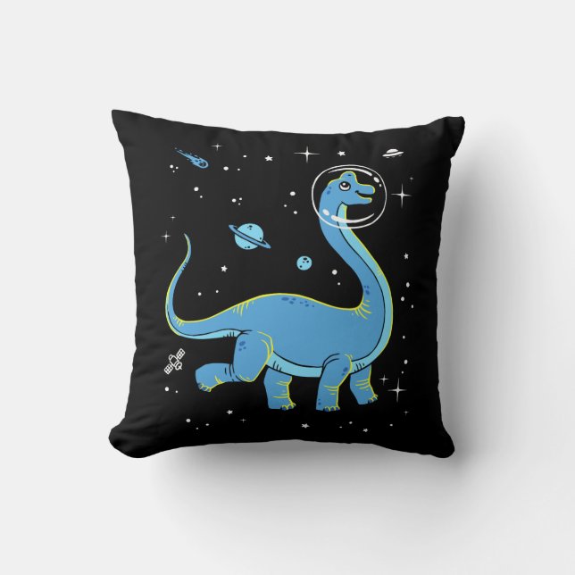Coussin Brachiosaurus Bleu Dinos Dans L'Espace (Recto)