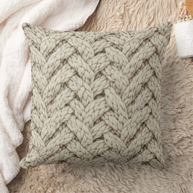 Coussin Braided Thread Knit Texture – Warm Beige (2) (Couverture)
