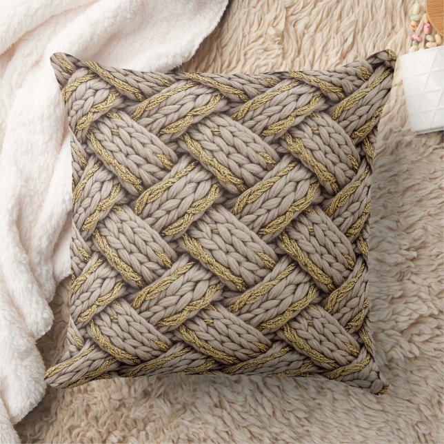 Coussin Braided Thread Knit Texture – Warm Beige (3) (Couverture)