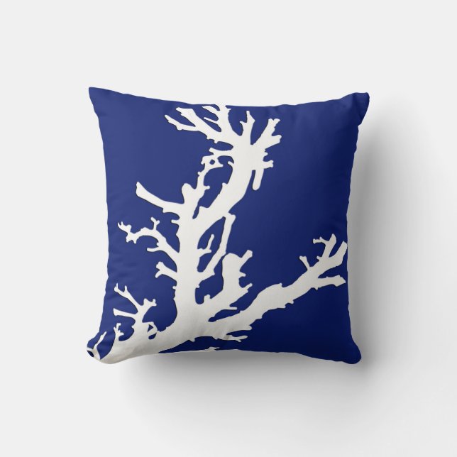 Coussin Branche corail - bleu marine et blanc (Recto)