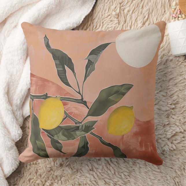 Coussin Branche de citron de saumon avec Abstrait minimali (Couverture)