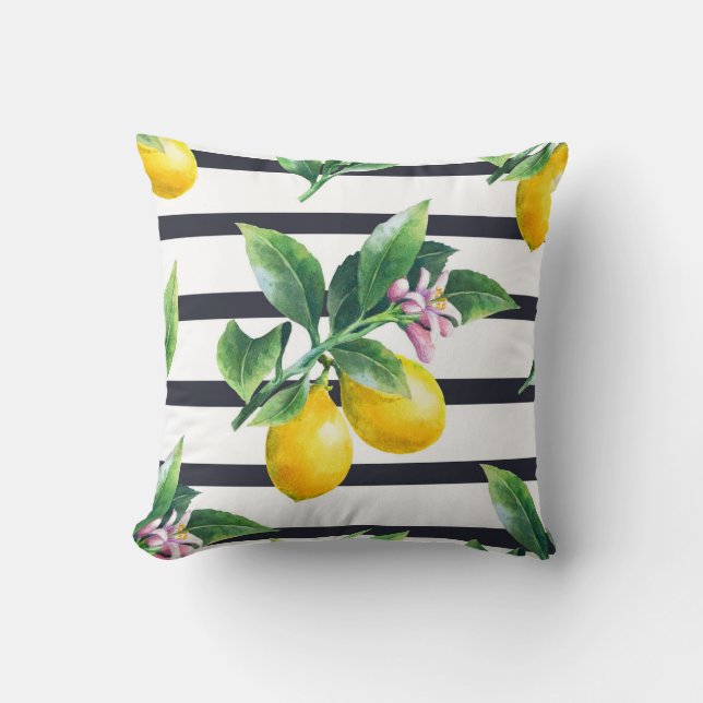 Coussin Branche de citron : lisière d'aquarelle d'agrumes (Recto)
