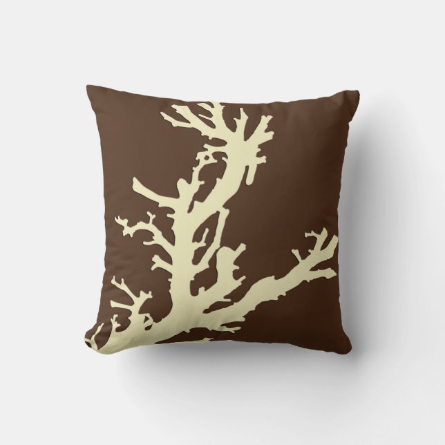 Coussin Branche de corail - brun foncé et beige (Recto)