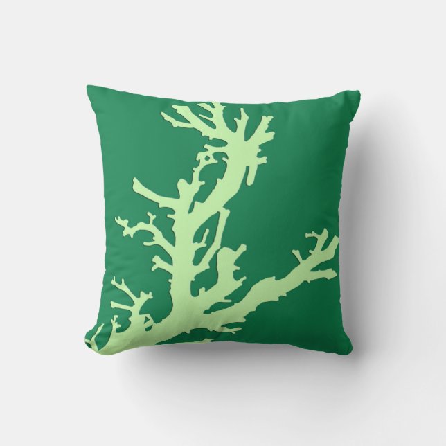 Coussin Branche de corail - chaux et vert émeraude (Recto)