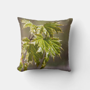 Coussin Branche d'érable vert mignon avec petits feuilles