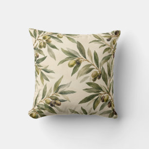 Coussin Branche d'olivier à l'aquarelle Botanique Méditerr