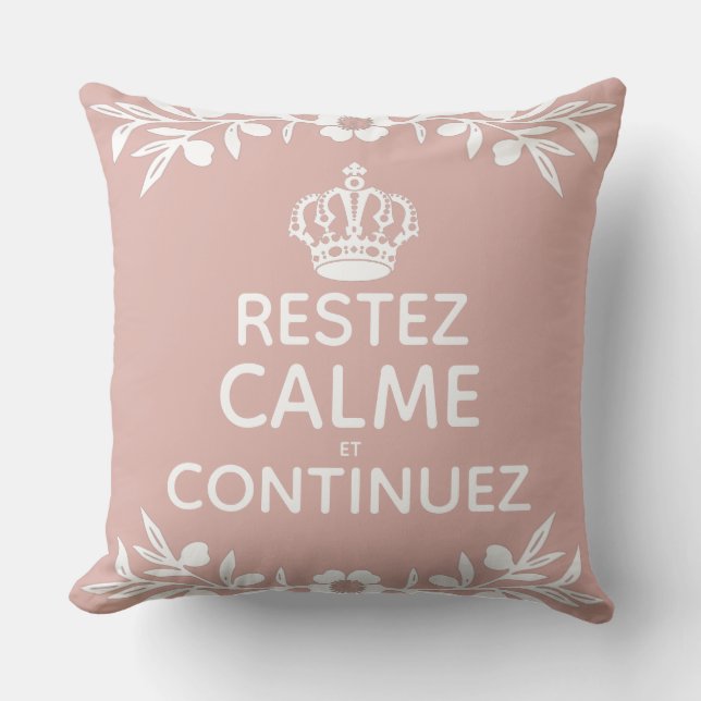 Coussin branche d'olivier rose blanc Français Keep Calme C (Recto)
