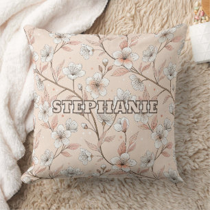 Coussin Branche Fleurie de Pêche Douce avec Fleurs Blanche