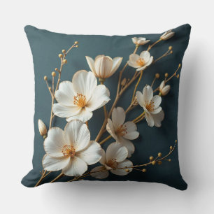 Coussin 🌸 Branche florale décorative crème blanche pour l
