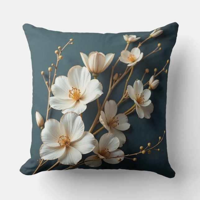 Coussin 🌸 Branche florale décorative crème blanche pour l (Recto)