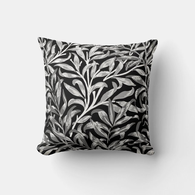 Coussin Branche, noir, blanc et gris de saule de William (Recto)