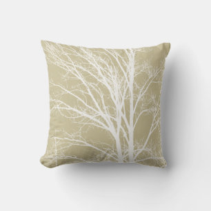 Coussin Branches d'arbre blanc à la crème rustique