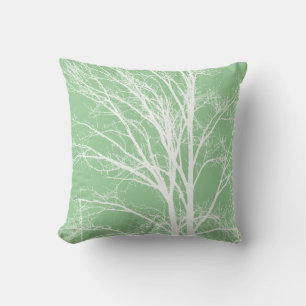 Coussin Branches d'arbre blanc vert rustique