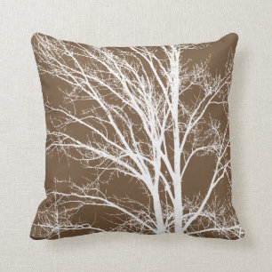 Coussin Branches d'arbre blanches et Brown
