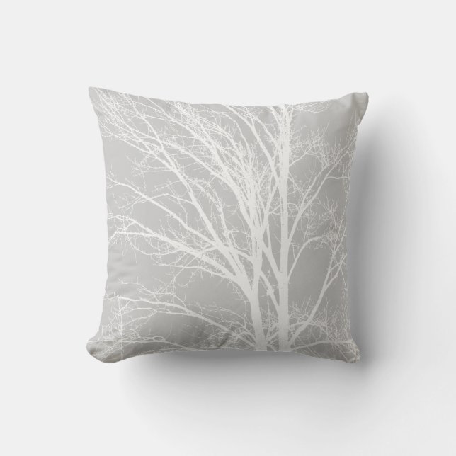 Coussin Branches d'arbre blanches et grises (Recto)