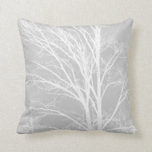 Coussin Branches d'arbre blanches et grises