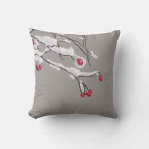 Coussin Branches De Baies D'Hiver Couvertes De Neige
