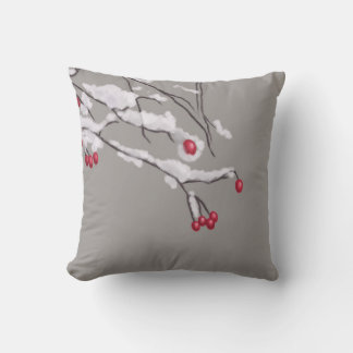 Coussin Branches De Baies D'Hiver Couvertes De Neige