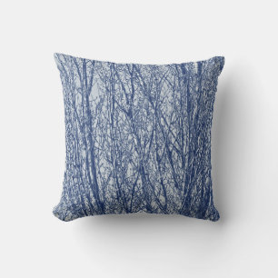 Coussin Branches de bouleau - Effet Cyanotype