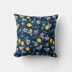 Coussin Branches de citron avec fleurs et fruits sur le bl