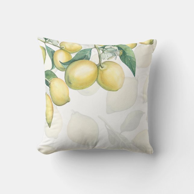 Coussin Branches de Citron Blanc & Jaune Campagne Chic Rus (Recto)