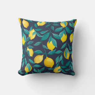 Coussin Branches de citron : Bleu Décoratif sans joint