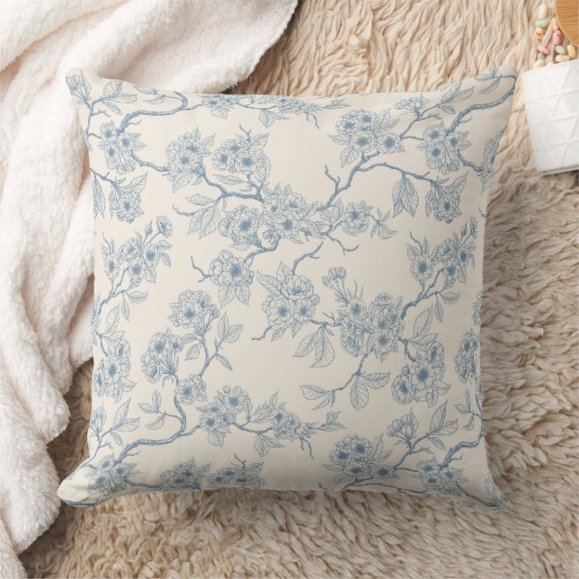 Coussin Branches de fleurs de cerisier en bleu et blanc ca (Couverture)