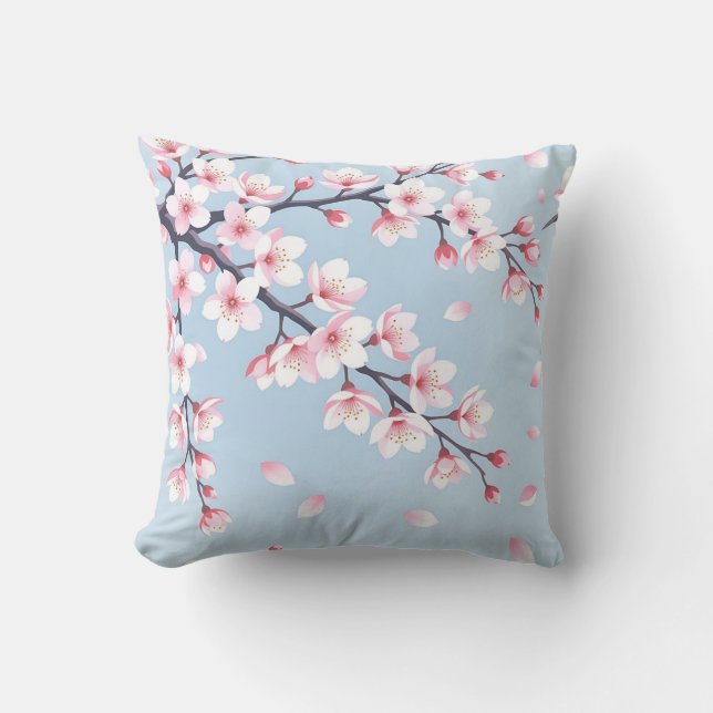 Coussin Branches de fleurs de cerisier motif serein (Recto)