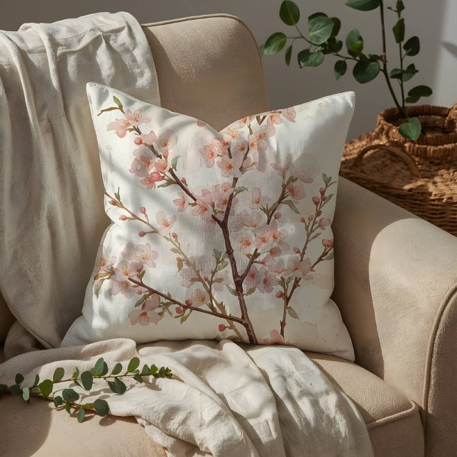 Coussin Branches de fleurs de cerisier rose pâle (Créateur téléchargé)