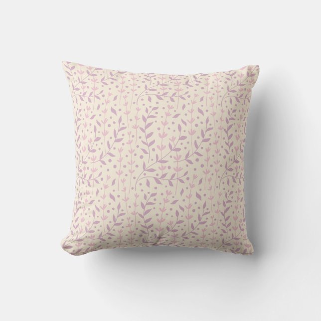 Coussin Branches de Prairie en Rose de Printemps (Recto)