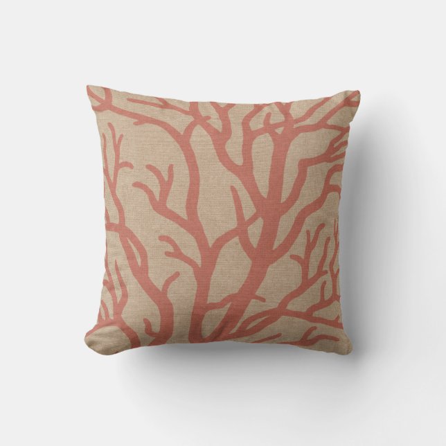Coussin Branches de récif coralien dans le rose de corail (Recto)