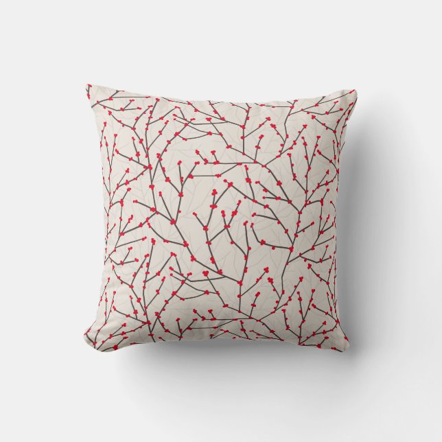 Coussin Branches d'hiver rouge dessinées à la main (Recto)