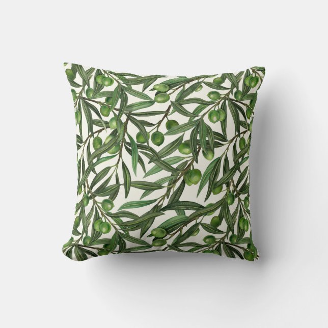 Coussin Branches d'olive sur blanc (Recto)