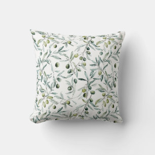 Coussin Branches d'olivier à l'aquarelle motif vert neutre