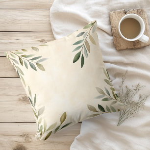 Coussin Branches d'olivier rustiques à l'aquarelle