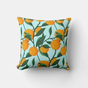 Coussin Branches d'oranges, agrumes imprimé vintage.