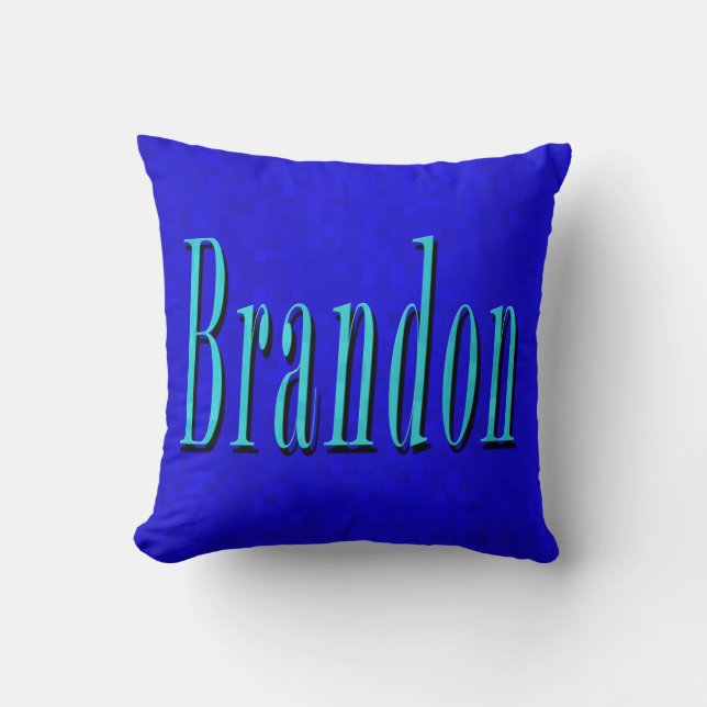Coussin Brandon Nom Logo Bleu, Sur Mosaïque Bleue (Recto)