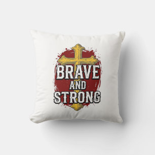 Coussin Brave et Fort Design de T-Shirt Vintage Croix_1