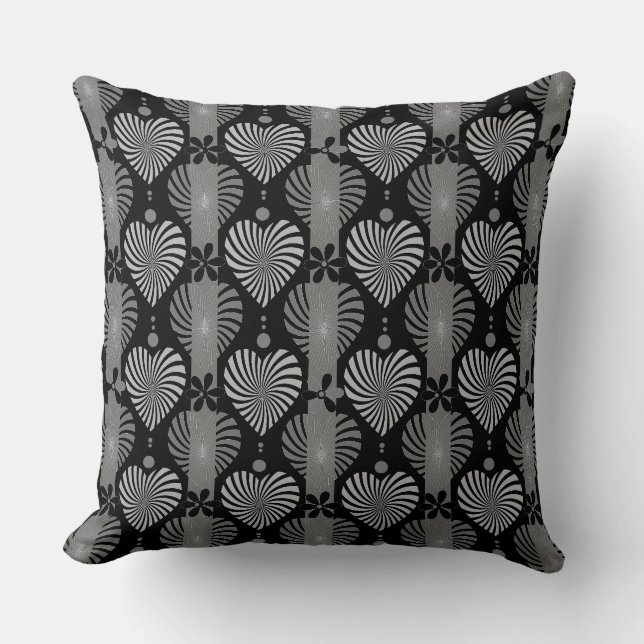 Coussin Brayures foncées noir et blanc motif avec fleurs (Recto)