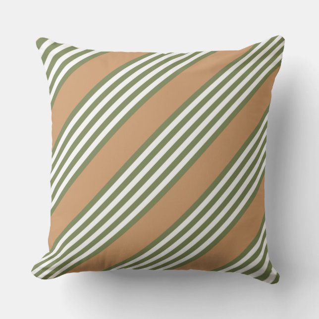 Coussin Brayures vert olive et blanc motif avec bronze (Recto)