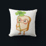 Coussin Bread Tony Lucky Clover – Cute Bread-Throw Pillow<br><div class="desc">A cute bread character named Bread Tony holding a lucky four-leaf clover. This adorable cartoon food illustration brings a cheerful and lucky vibe, perfect for anyone who loves cute characters, food mascots, and positive energy.</div>